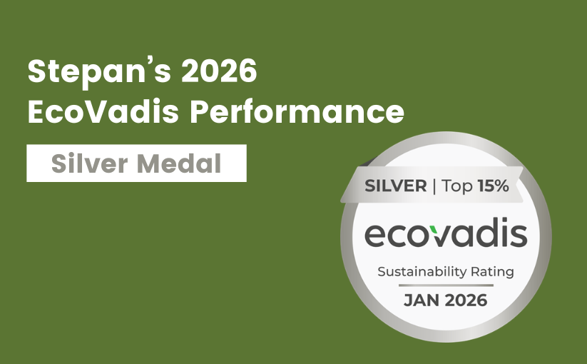 Stepan is proud to have earned a Silver medal in its 2026 EcoVadis sustainability assessment, placing the company in the top 15% of all companies evaluated globally. 