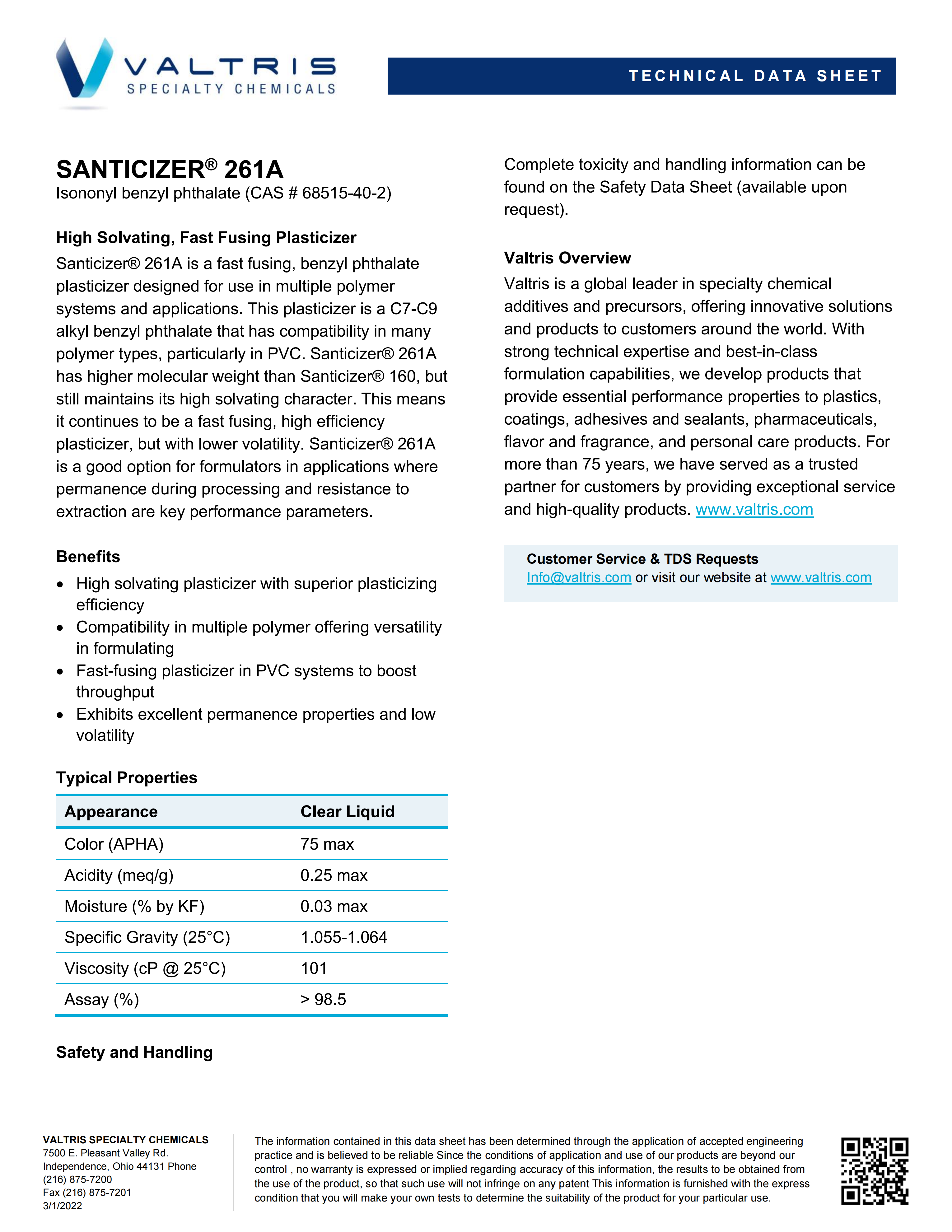 Highly Soluble Benzyl Ester Plasticizer Santicizer 261A