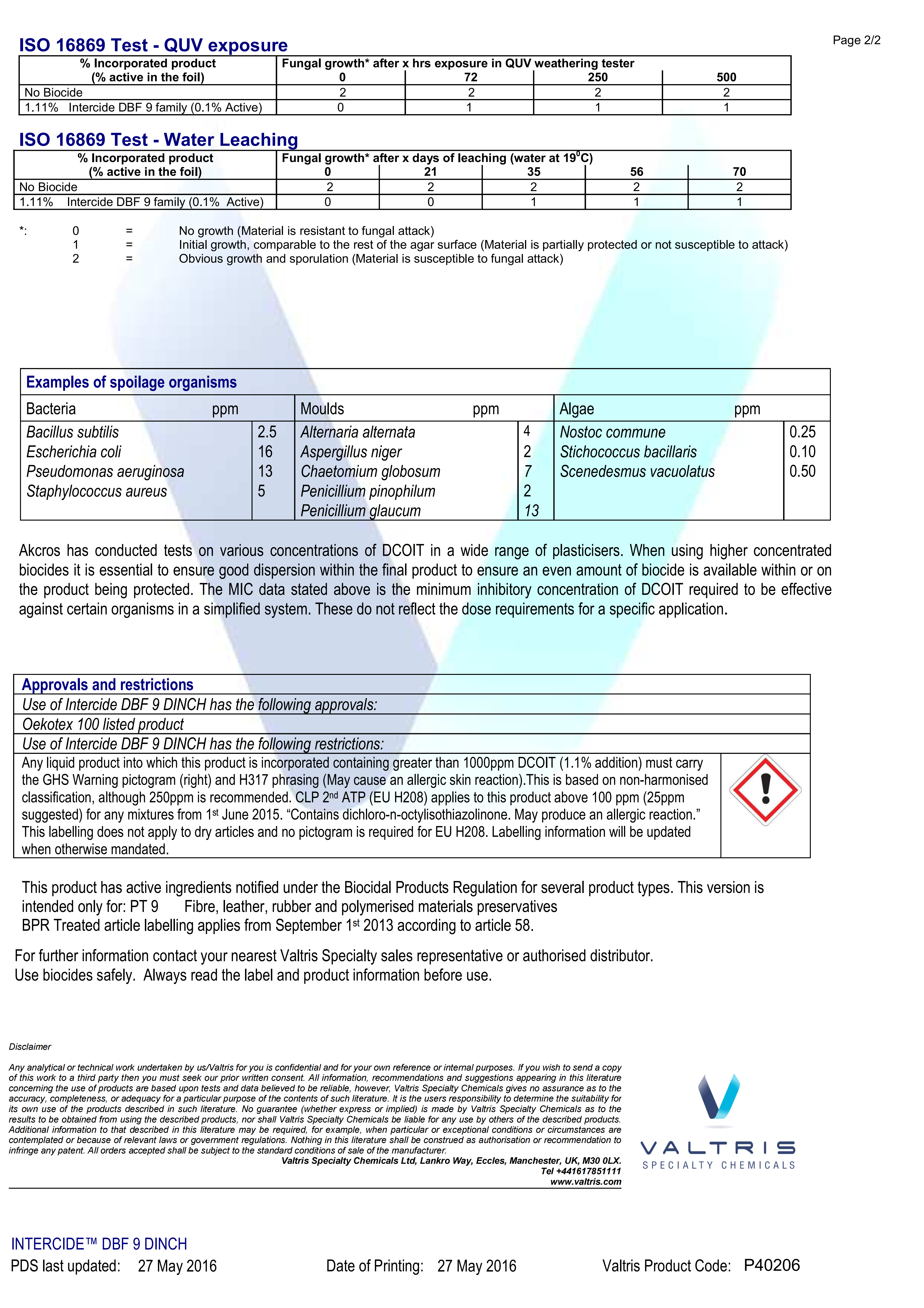 Antimicrobial And Antifungal Agent Intercide DBF 9 DINCH